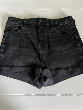 American Eagle Outfitters Black High-Rise Rolled Hem Jean Shorts